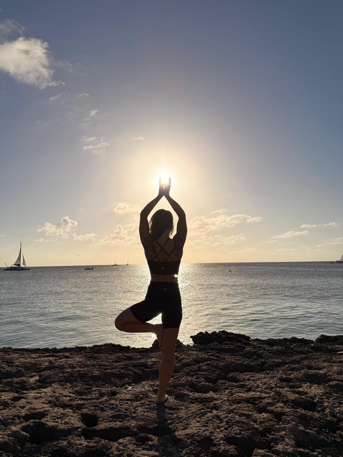 Jackie demonstrating yoga pose 1